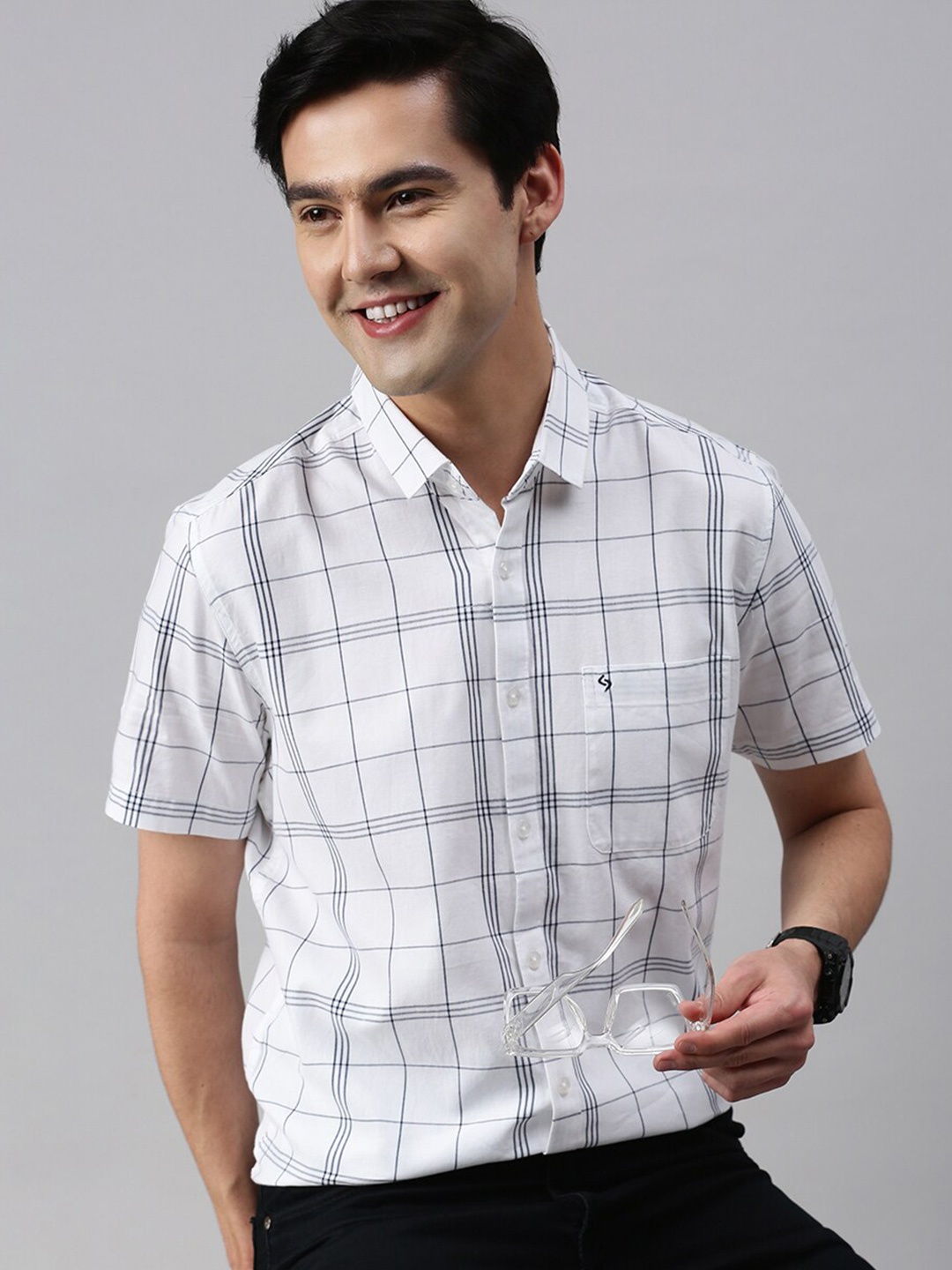

Classic Polo Windowpane Checks Cotton Slim Fit Casual Shirt, White