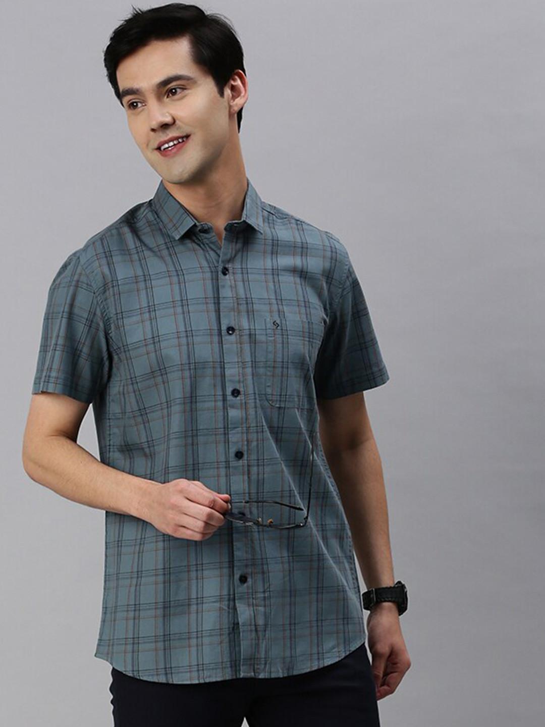 

Classic Polo Slim Fit Tartan Checks Cotton Casual Shirt, Grey