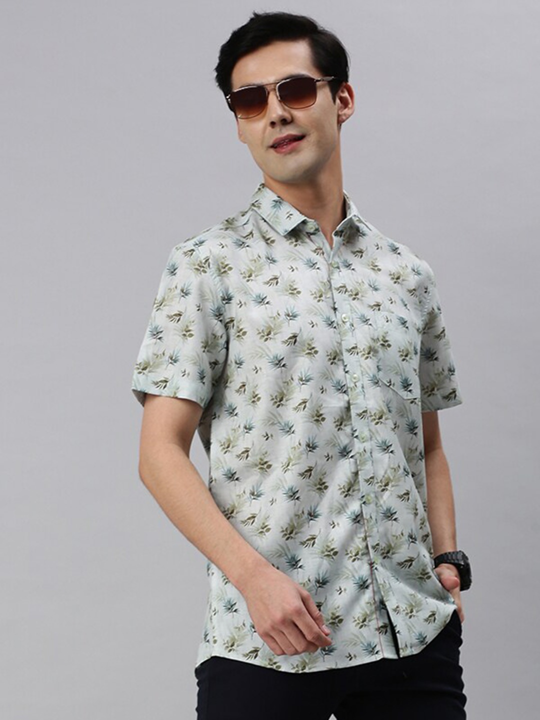 

Classic Polo Slim Fit Tropical Printed Casual Cotton Shirt, Green