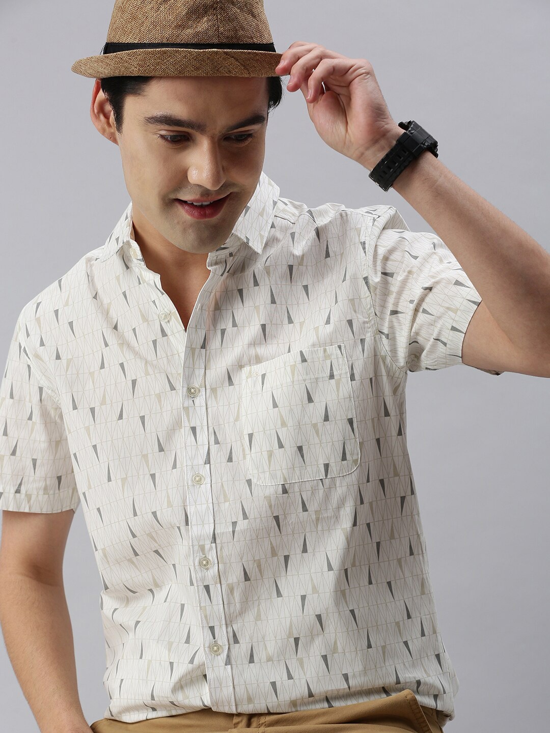 

Classic Polo Geometric Printed Slim Fit Casual Shirt, White