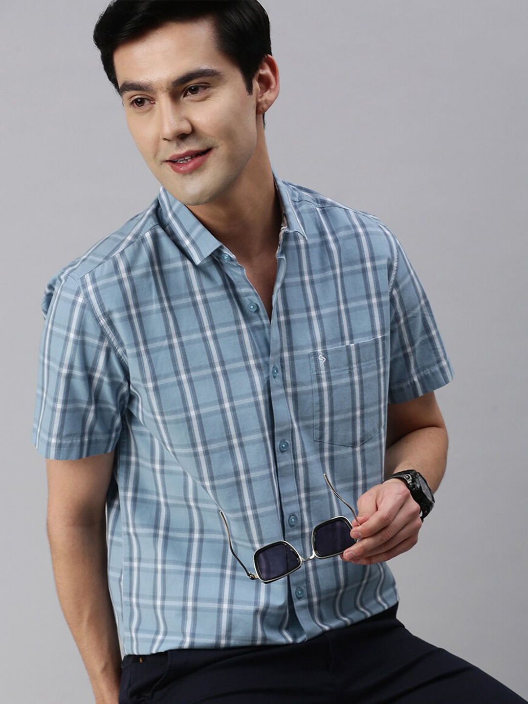 

Classic Polo Tartan Checked Slim Fit Casual Shirt, Blue