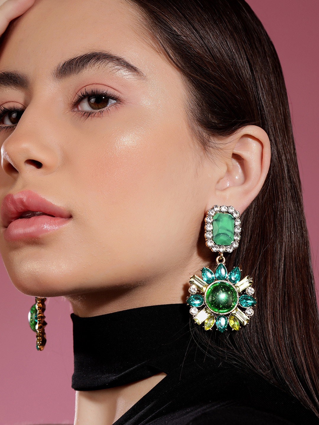 

Rubans Voguish Gold-Plated Classic Drop Earrings, Green