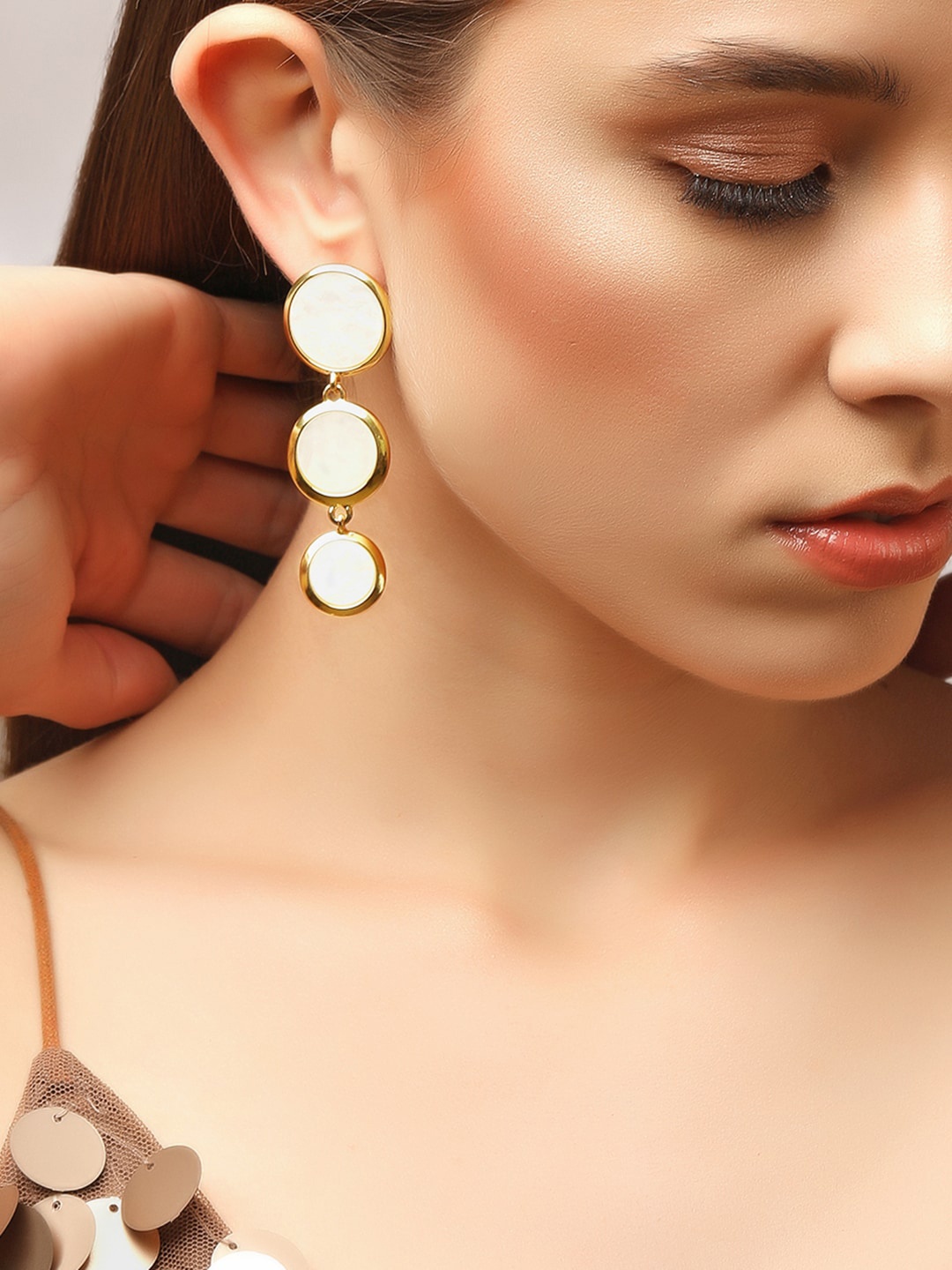 

Rubans Voguish Gold-Plated Drop Earrings, White
