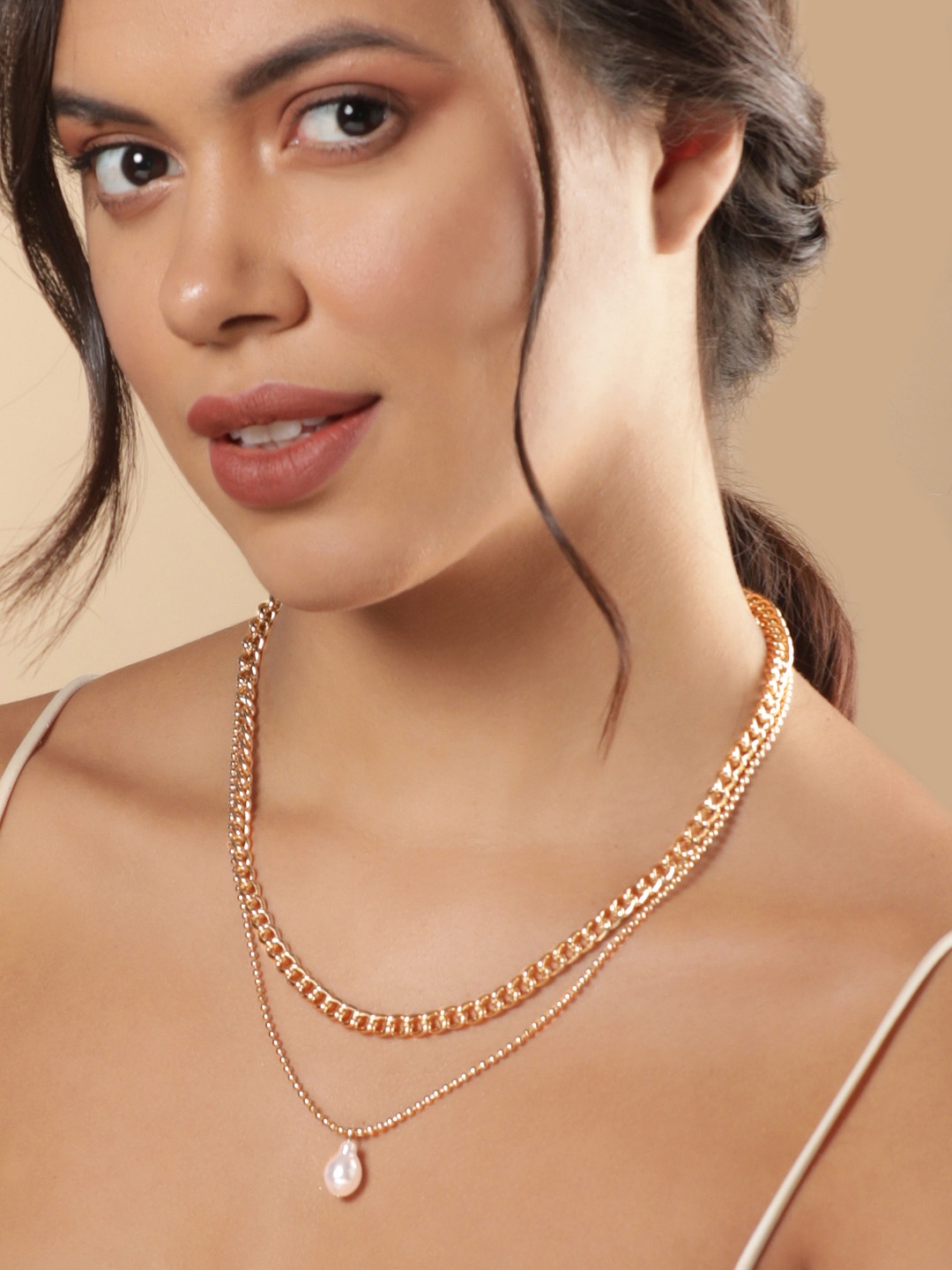 

Rubans Voguish Brass Gold-Plated Layered Necklace