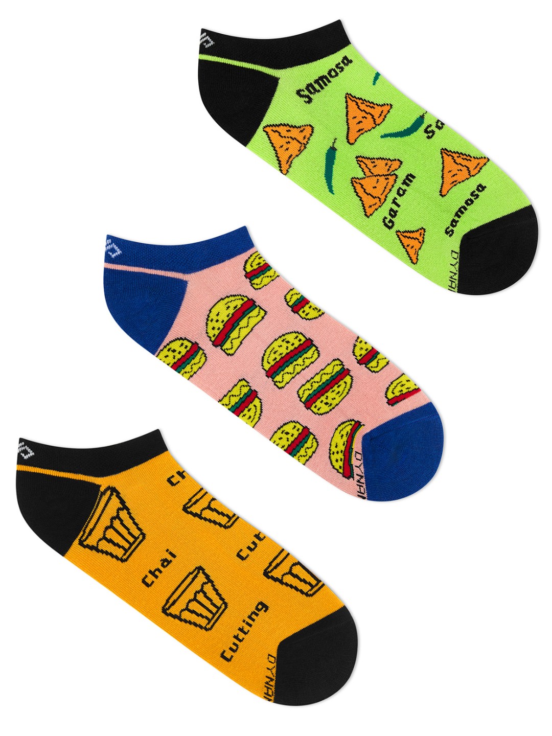 

Dynamocks Pack Of 3 Patterned Anti-Microbial Cotton Ankle-Length Socks, Green