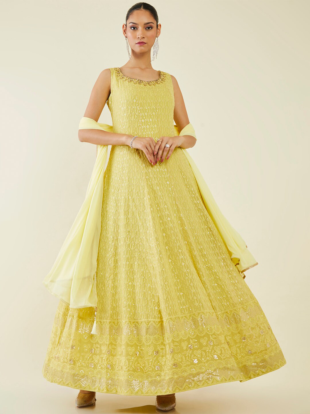 

Soch Embroidered Georgette Anarkali Kurta with Churidar & with Dupatta, Green