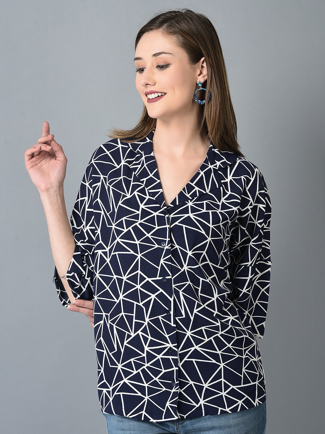 

CANOE Comfort Printed Casual Shirt, Navy blue