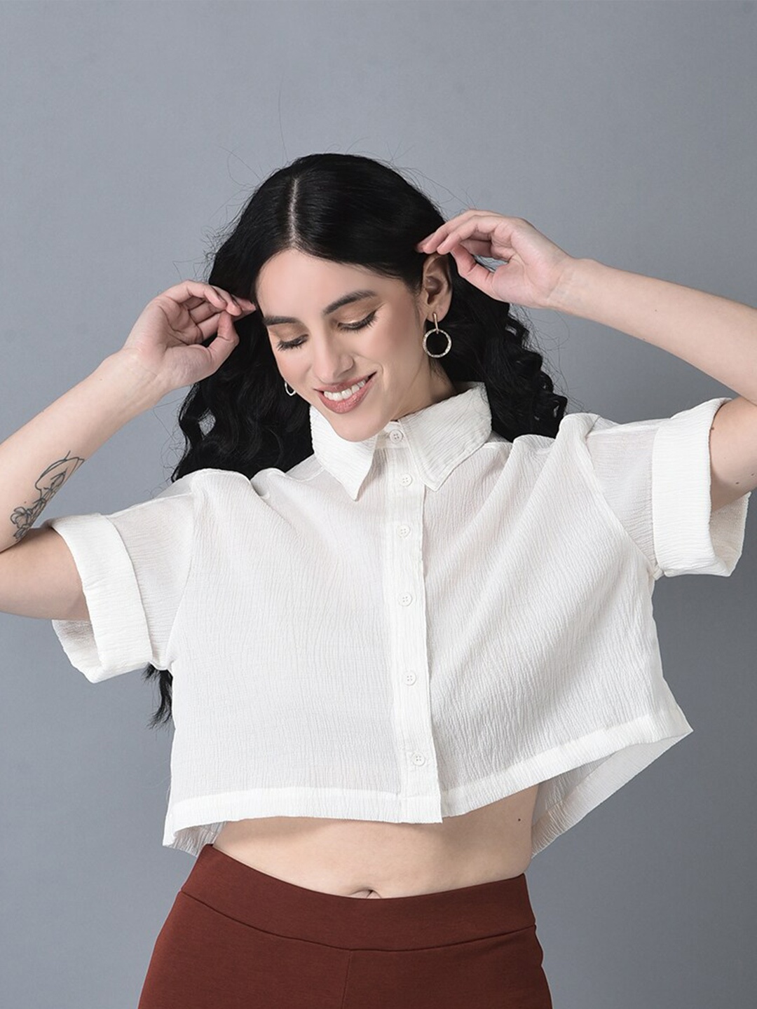 

CANOE Modern Casual Crop Shirt, White