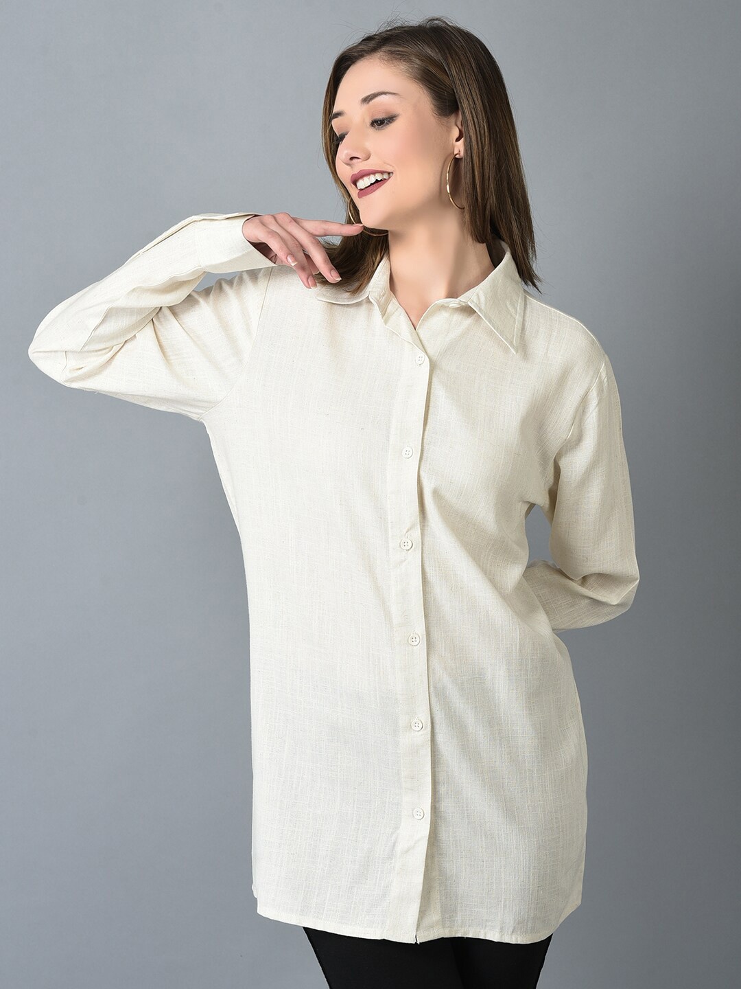

CANOE Classic Casual Longline Shirt, Cream