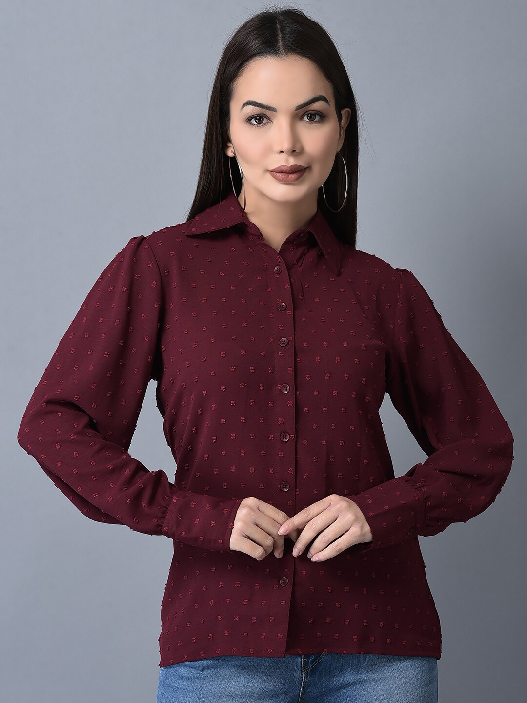

CANOE Self Design Casual Shirt, Maroon
