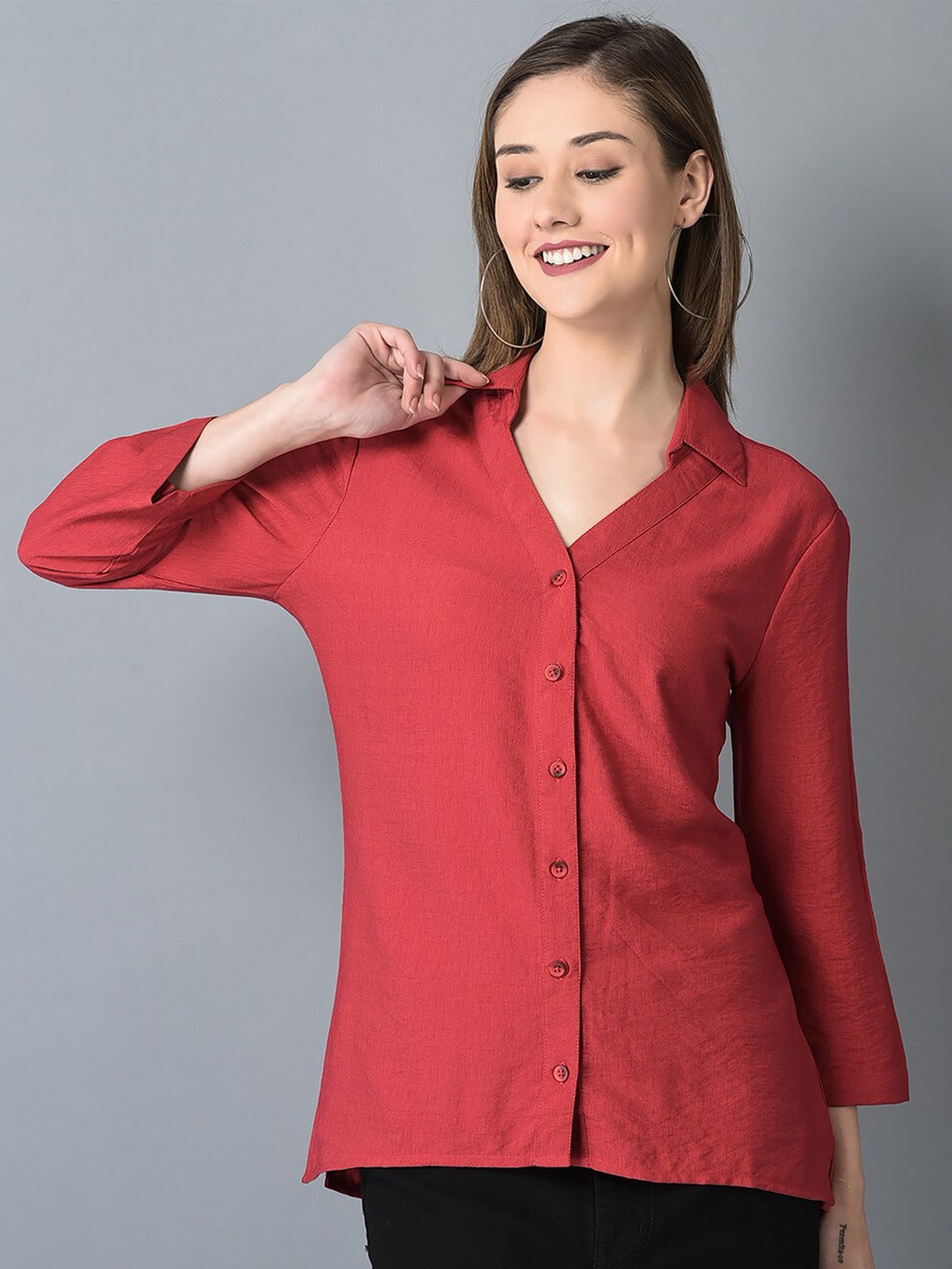 

CANOE Spread Collar Smart Fit Casual Shirt, Red