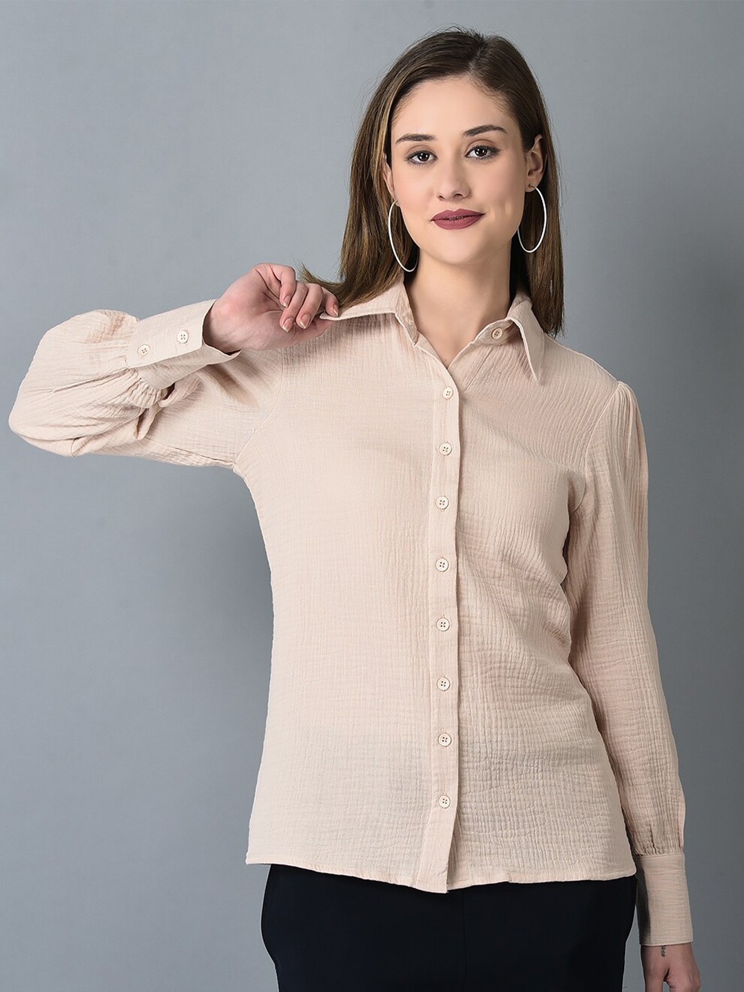 

CANOE Regular Fit Smart Casual Cotton Shirt, Beige