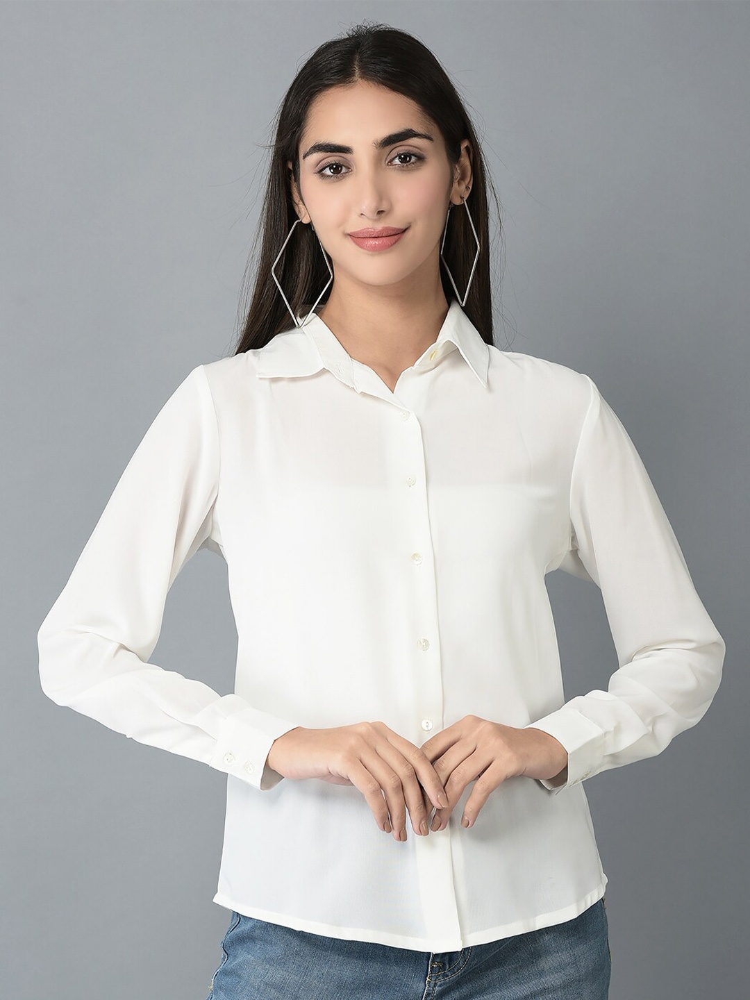 

CANOE Spread Collar Casual Shirt, White