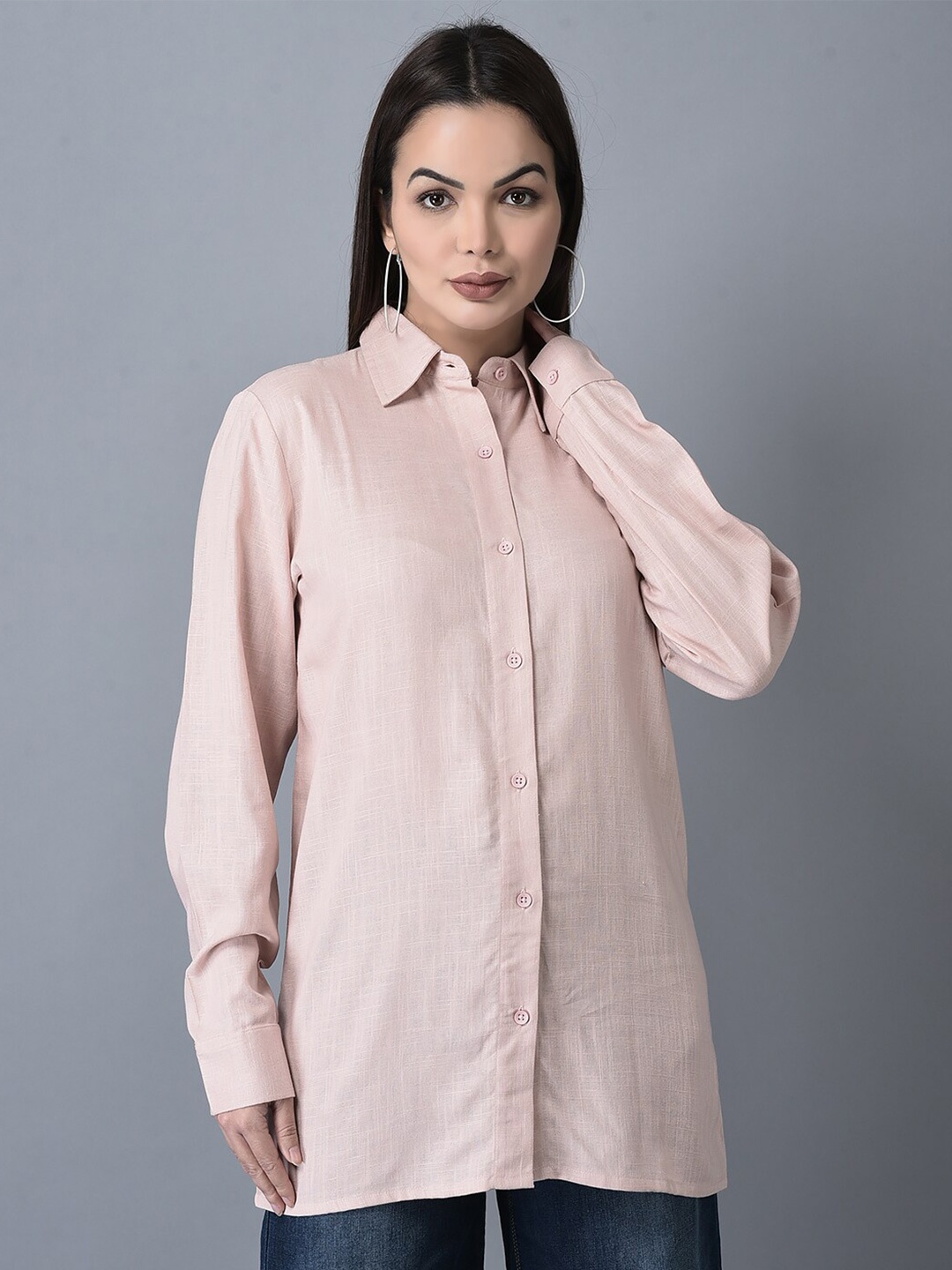 

CANOE Classic Casual Longline Shirt, Pink