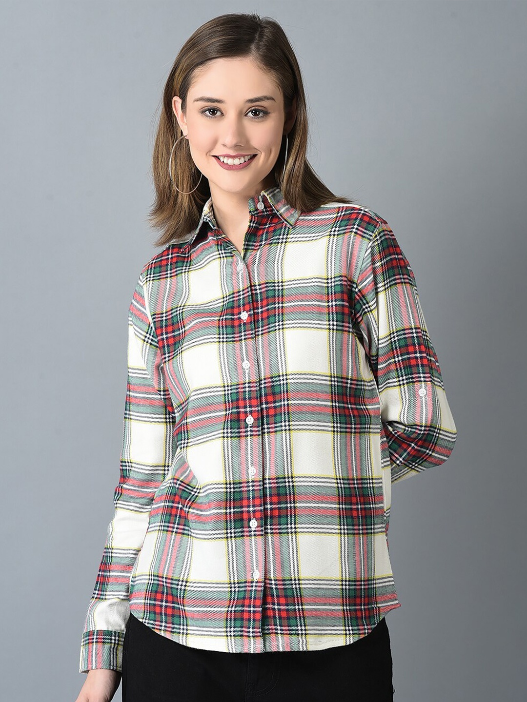 

CANOE Tartan Checked Smart Casual Pure Cotton Shirt, White