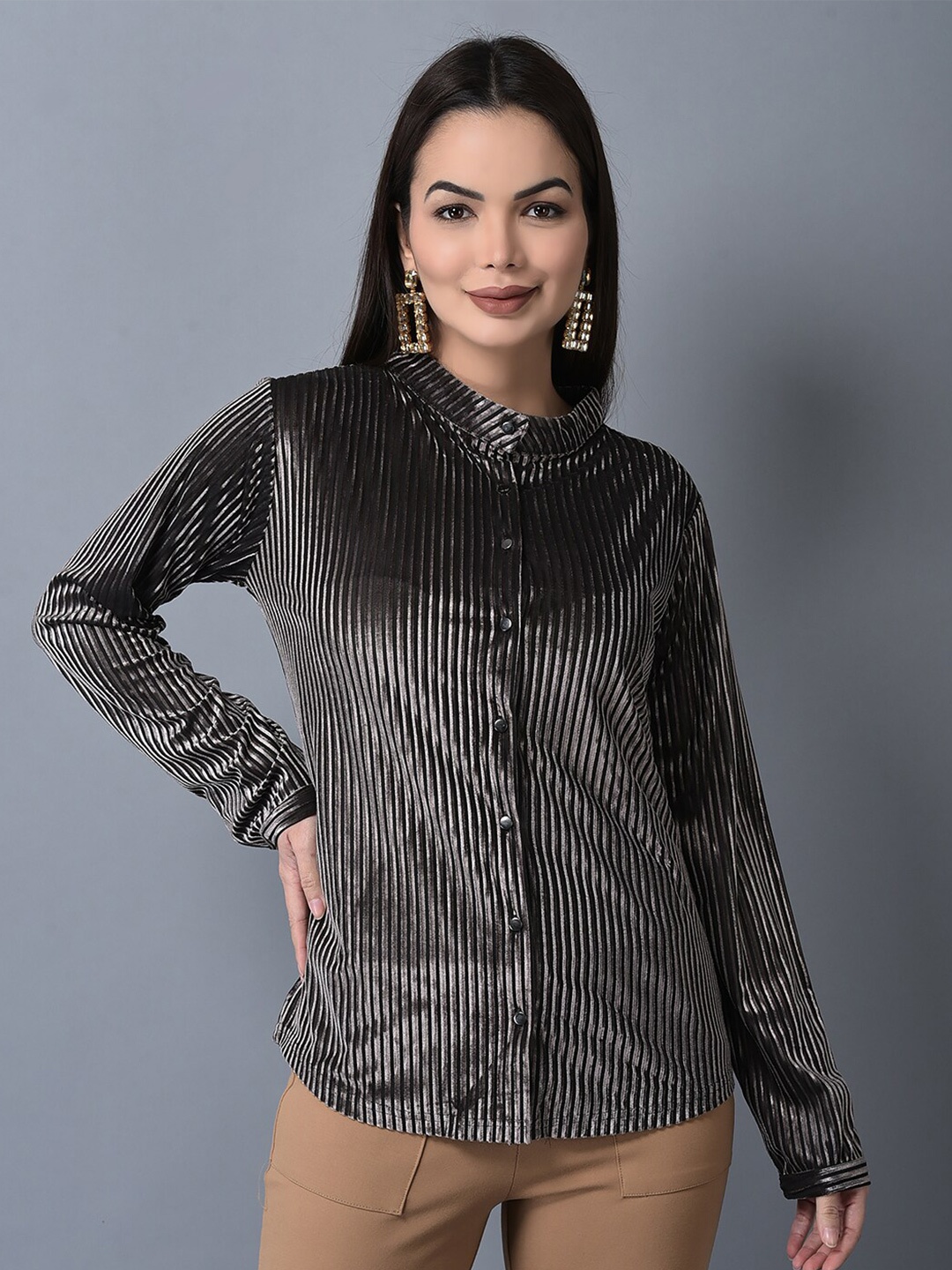 

CANOE Striped Casual Shirt, Brown