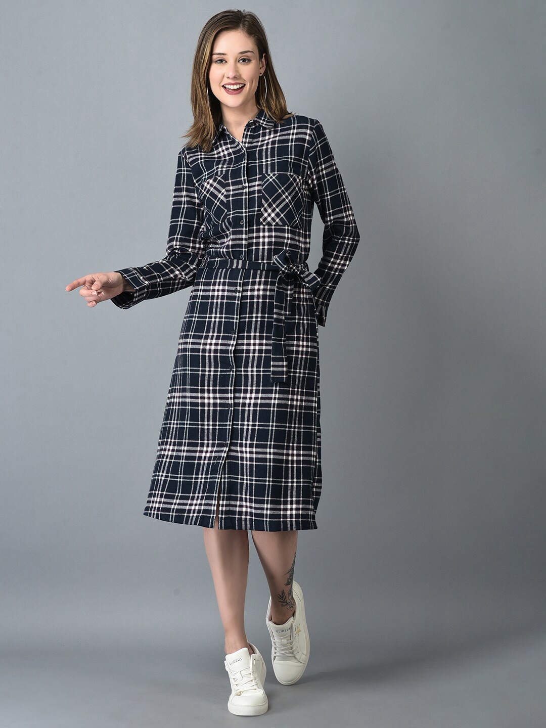 

CANOE Smart Checked Casual Shirt Dress, Navy blue