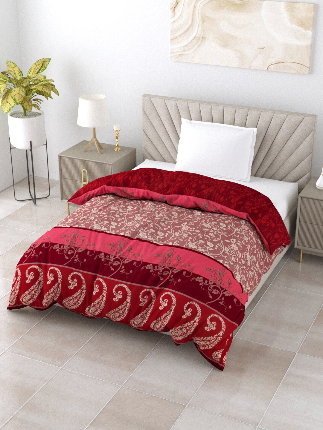 

Salona Bichona Gulmohar Red & Brown Floral Mild Winter 120 GSM Cotton Single Bed Comforter