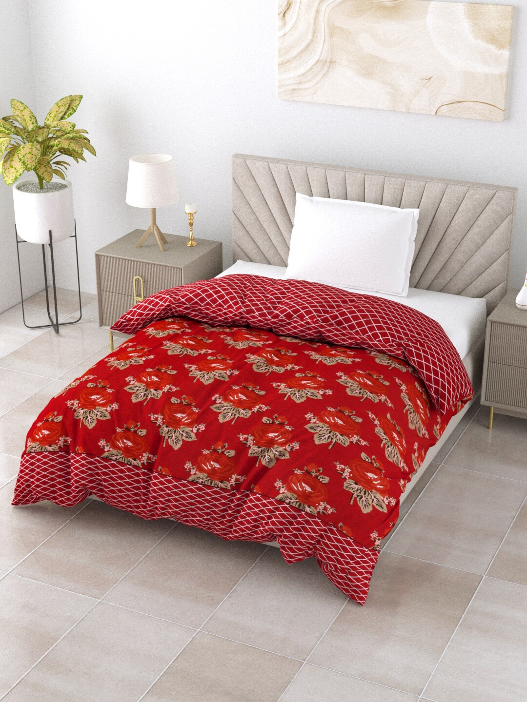 

Salona Bichona Red Floral Mild Winter 120 GSM Single Bed Comforter