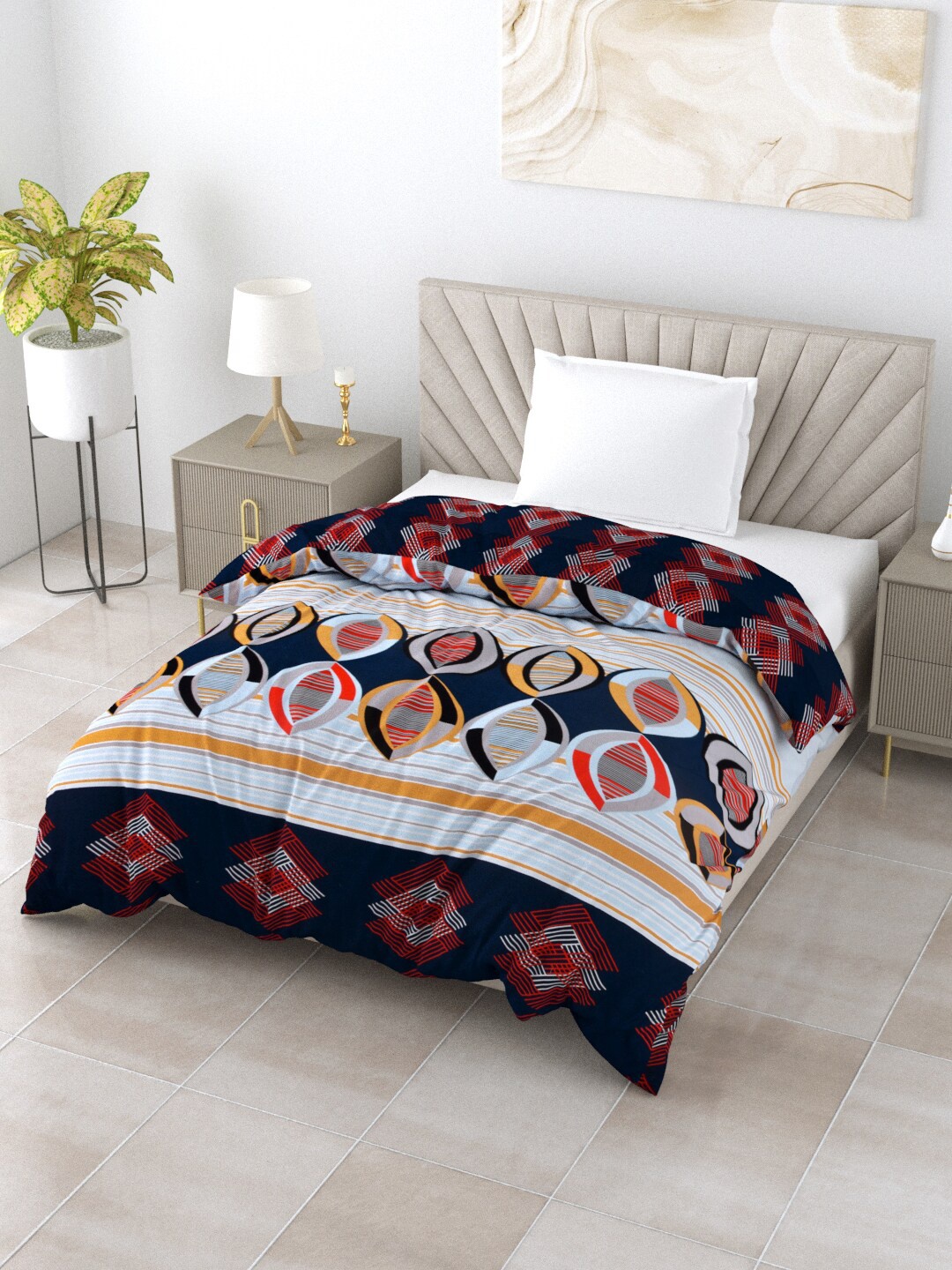 

Salona Bichona Gulmohar Blue & Red Mild Winter 120 GSM Cotton Single Bed Comforter