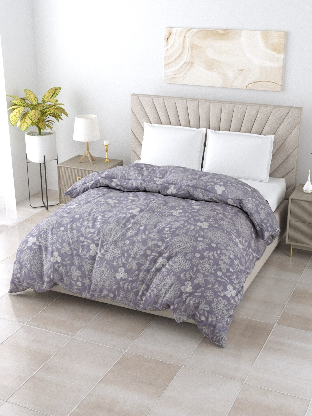 

Salona Bichona Impression Purple & Grey Floral AC Room 120 GSM Double Bed Comforter