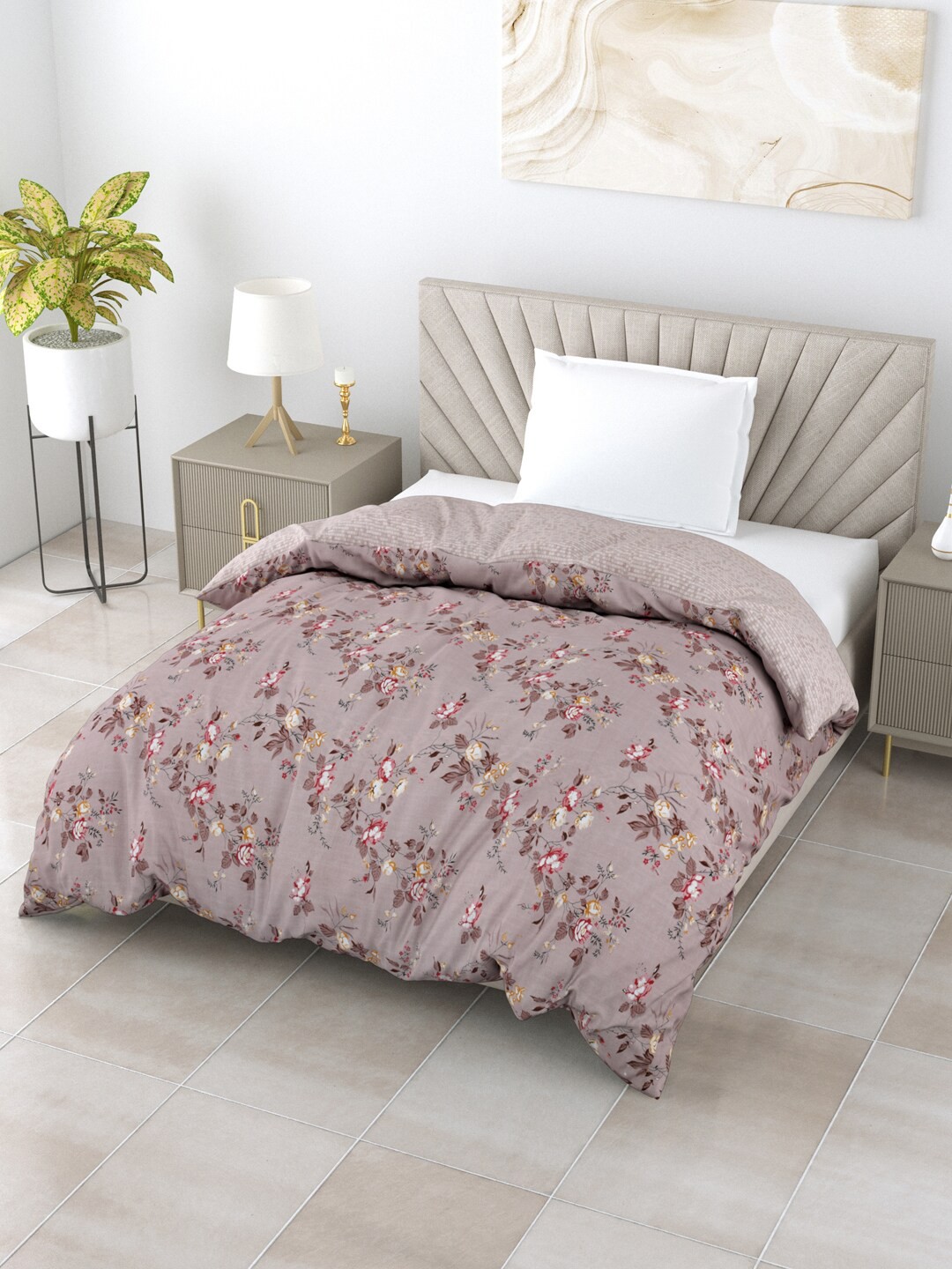 

Salona Bichona Brown & Grey Floral Mild Winter 120 GSM Single Bed Comforter