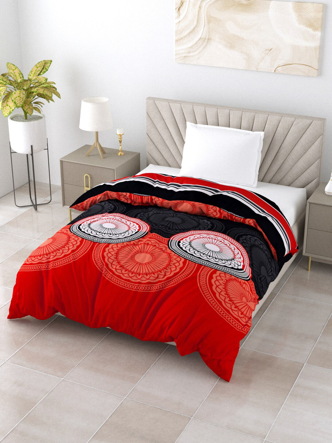 

Salona Bichona Red & Black Mild Winter 120 GSM Single Bed Comforter