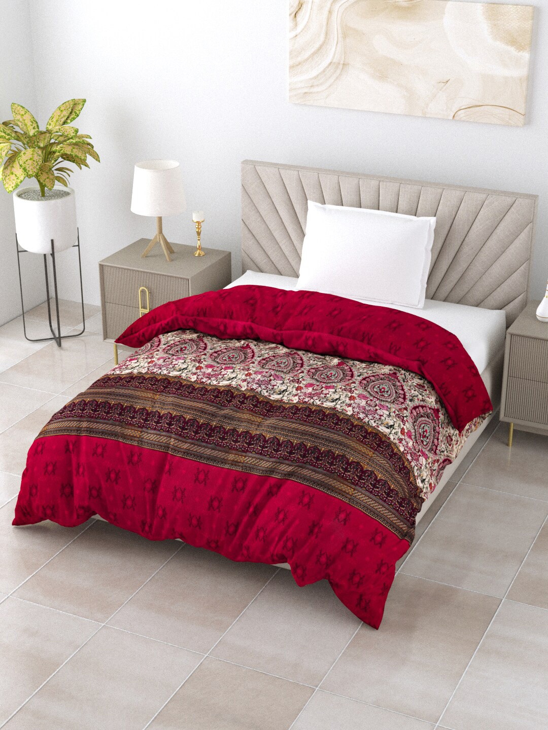 

Salona Bichona Red Floral Mild Winter 120 GSM Single Bed Comforter