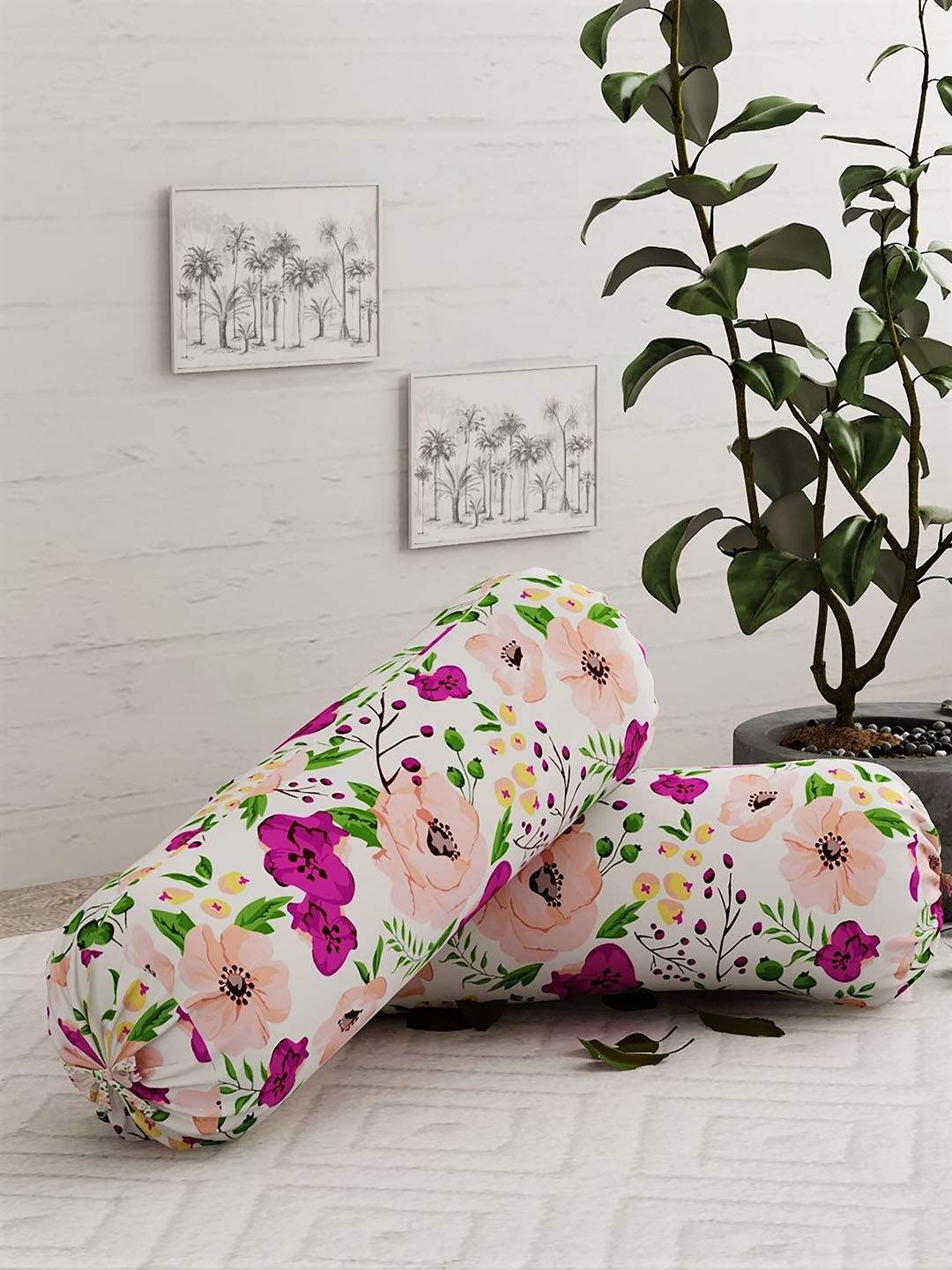 

Salona Bichona Pink & Peach 2 Pieces Printed Bolster Covers
