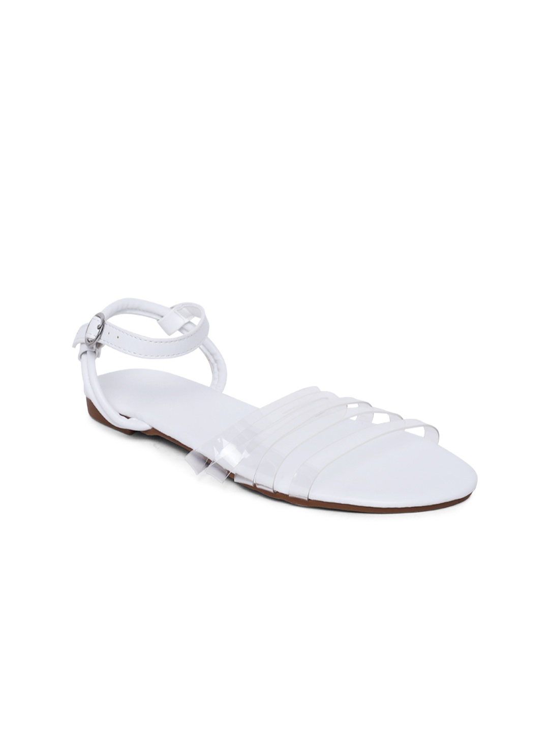 

FOREVER 21 Women White & Transparent Solid Open Toe Flats