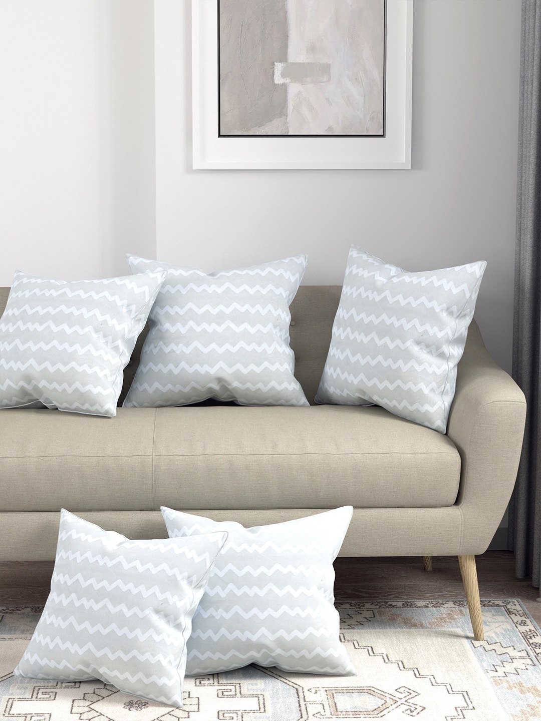 

Salona Bichona Grey & White 5 Pcs Geometric Square Cushion Covers