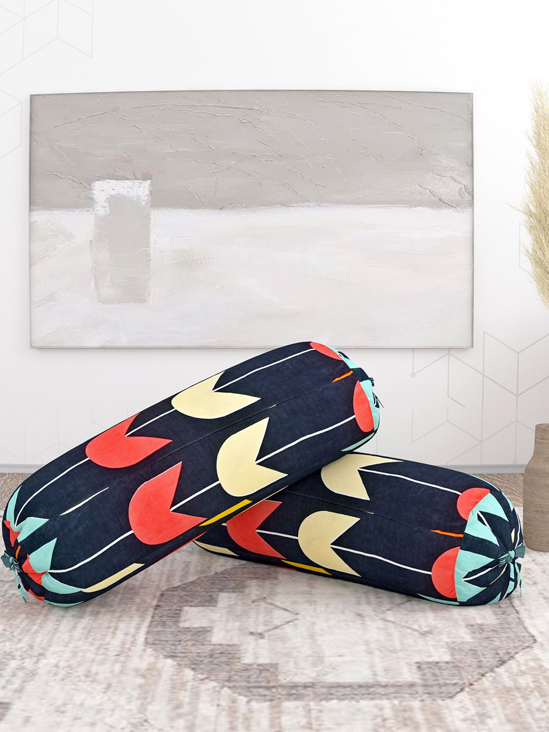 

Salona Bichona Navy Blue 2 pieces Printed Bolster Covers