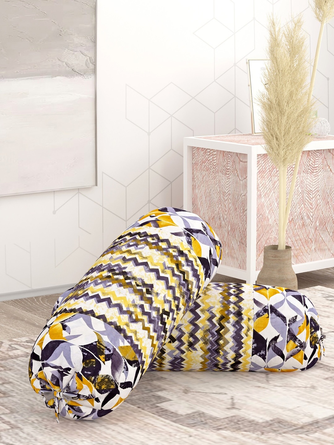 

Salona Bichona Exotica Yellow 2 Pieces Printed Cotton Bolster Covers