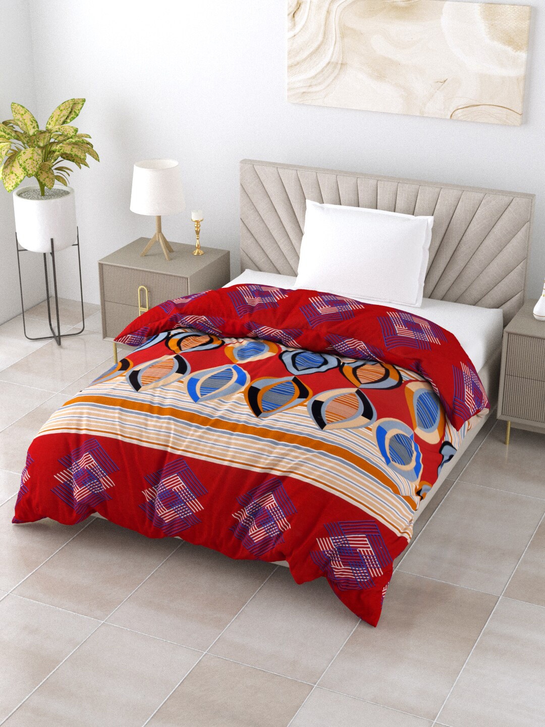 

Salona Bichona Gulmohar Red & Blue Mild Winter 120 GSM Single Bed Comforter