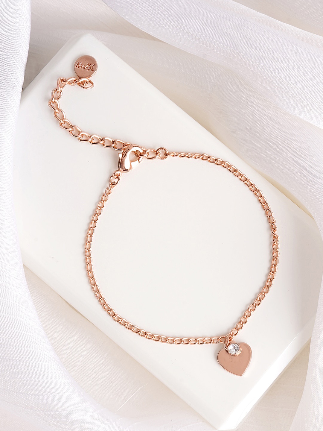 

JOKER & WITCH Stone-Studded Heart Link-Chain Bracelet Charm, Rose gold