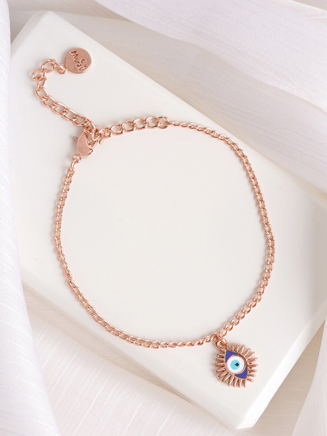 

JOKER & WITCH Rose Gold-Plated Evil Eye Charm Bracelet, Blue