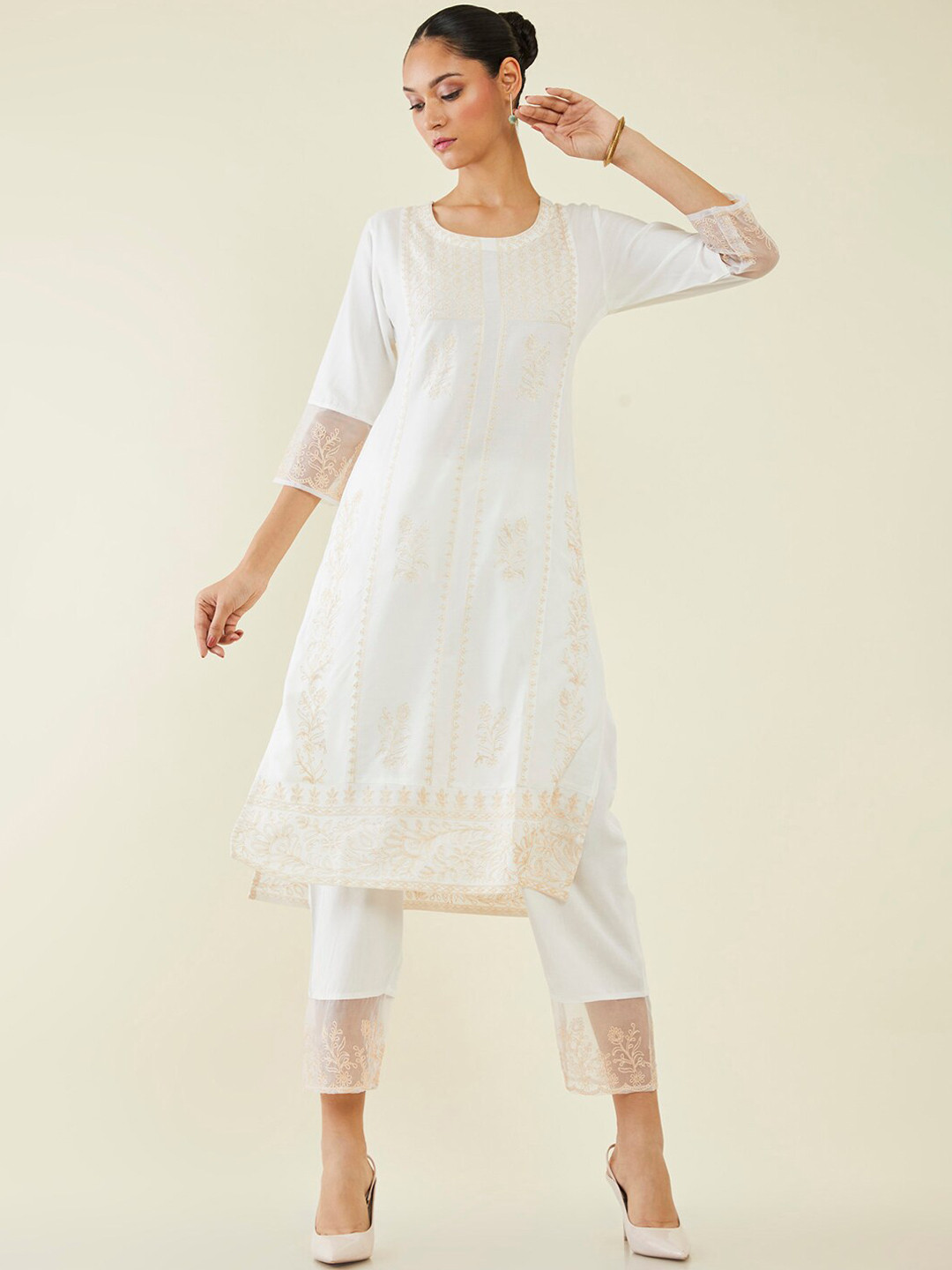

Soch Floral Embroidered Kurta with Trousers, White