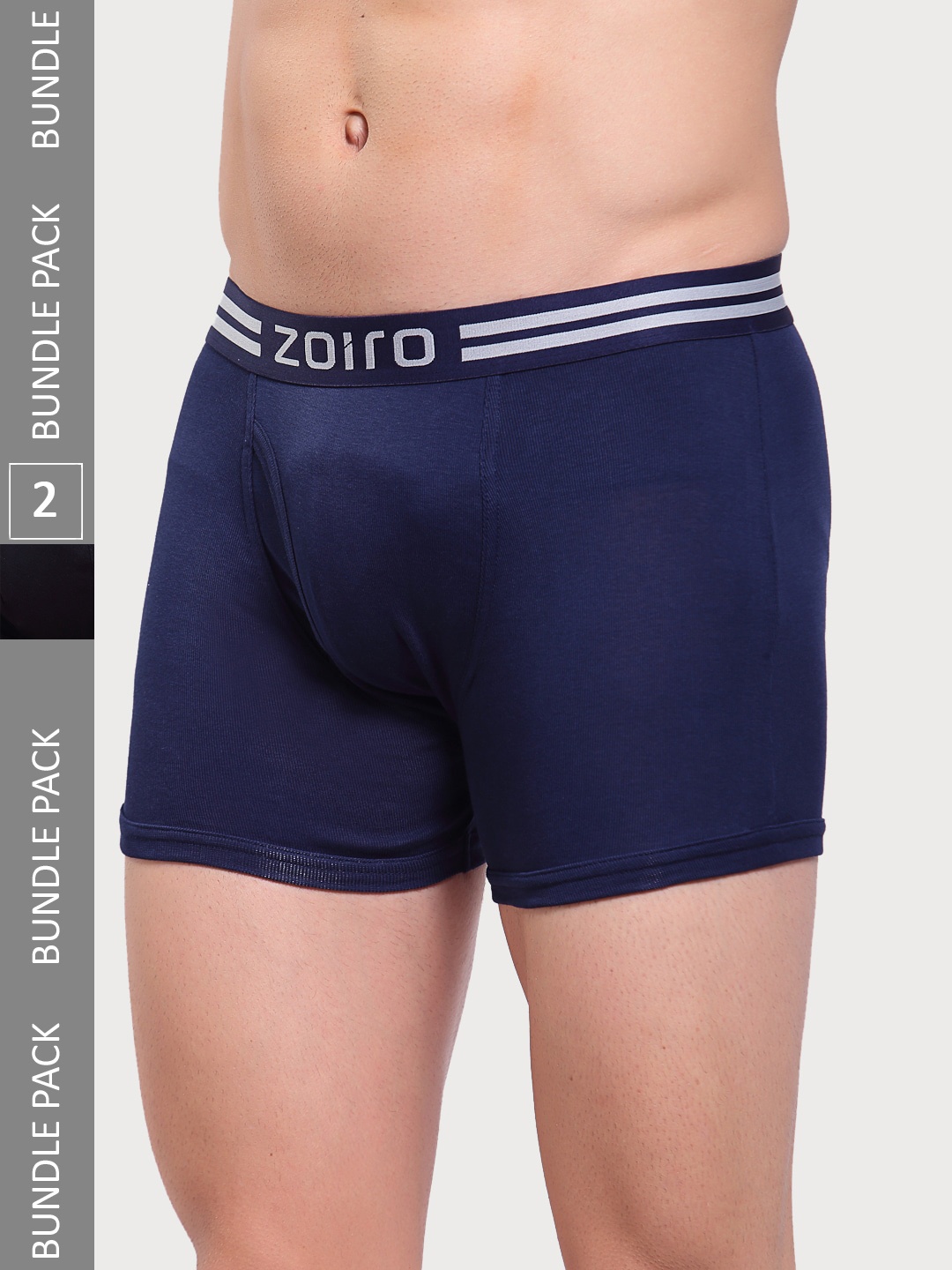 

Zoiro Pack Of 2 Logo Printed Detail Soft feel Outer Elastic Long Trunks, Navy blue