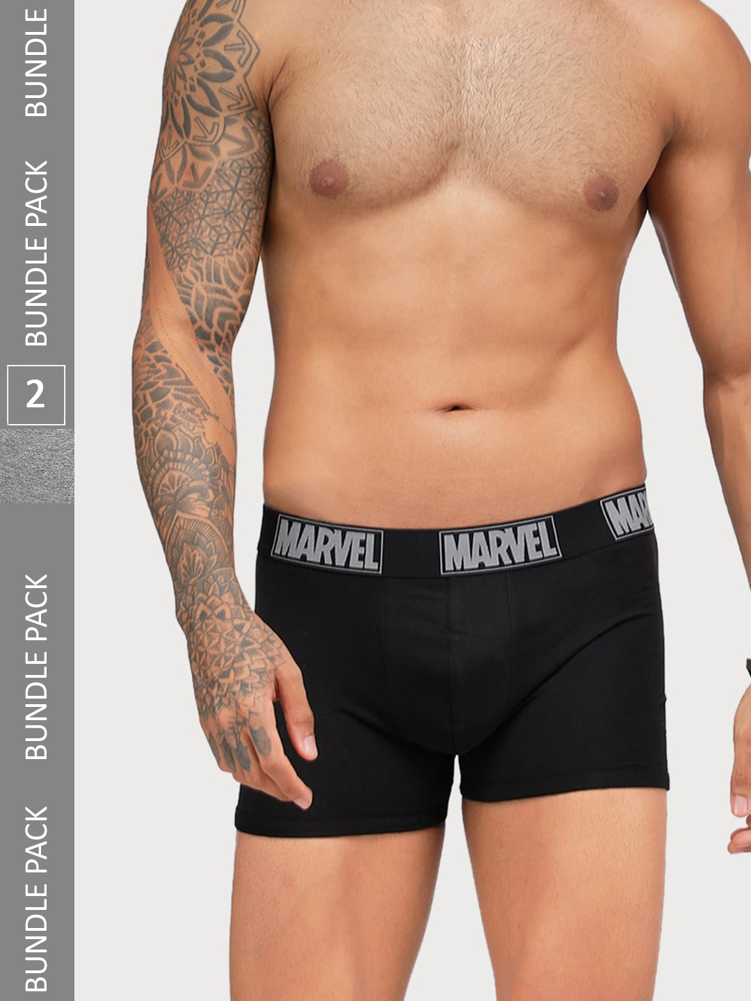 

Zoiro Pack Of 2 Marvel Printed Detail Bio Polish Soft Elastic Waistband Trunks, Grey