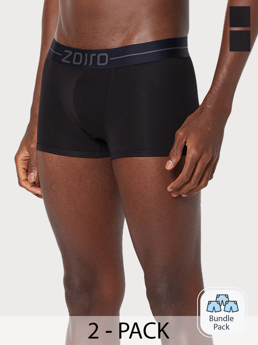 

Zoiro Pack Of 2 Bio Wash Silicon Finish Soft Feel Outer Elastic Trunks, Black