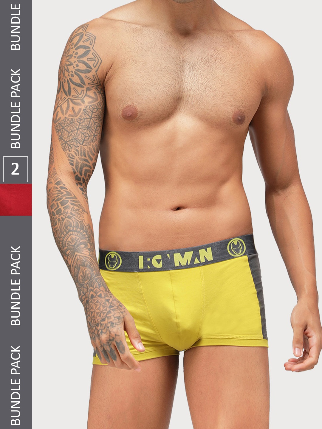 

Zoiro Pack Of 2 Color-Blocked Marvel Waist Band Printed Bio Polish Outer Elastic Trunks, Red