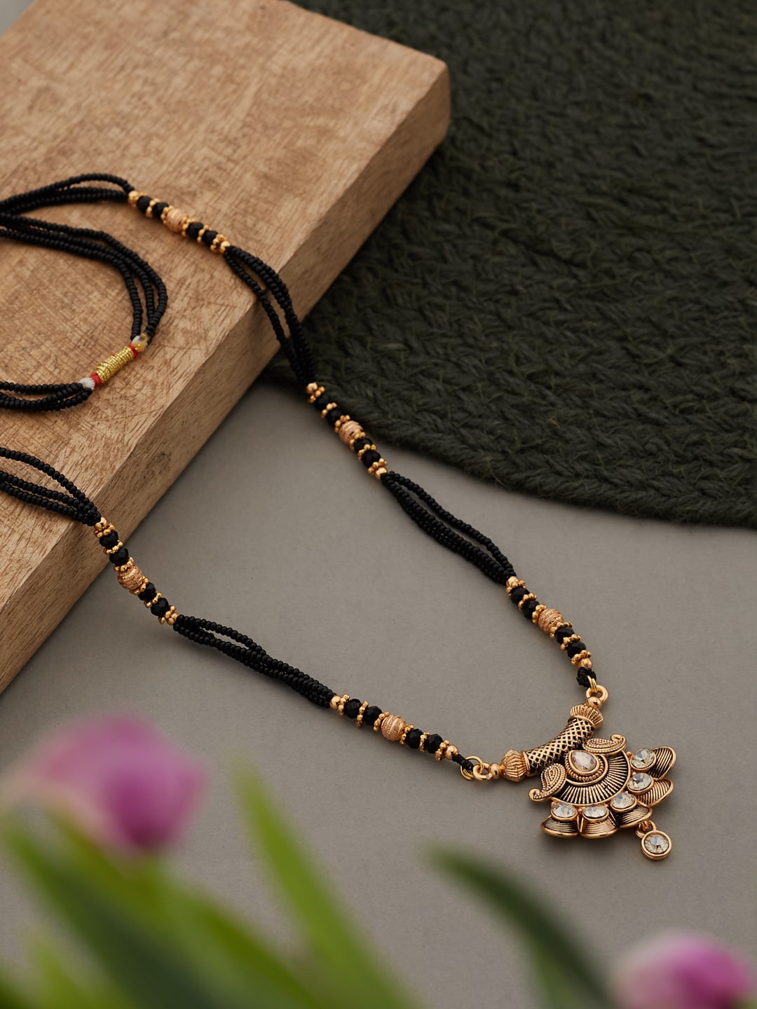 

ATIBELLE Gold-Plated Stones-Studded & Beaded Mangalsutra, White