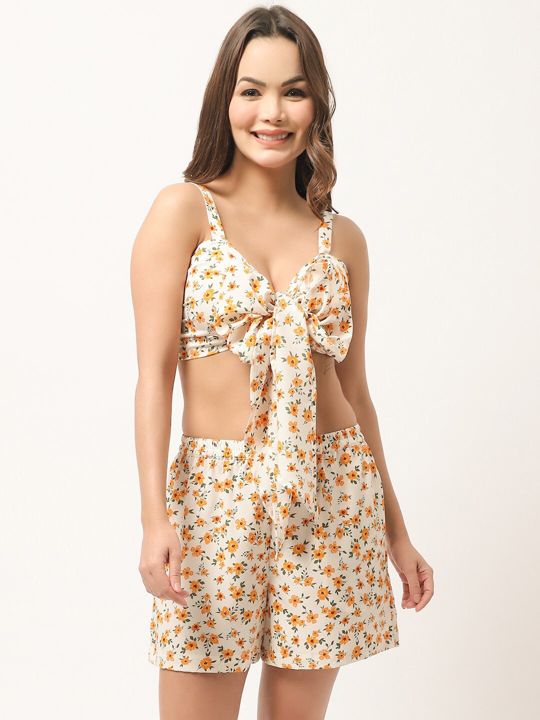 

EROTISSCH Floral Printed Beachwear Set, White