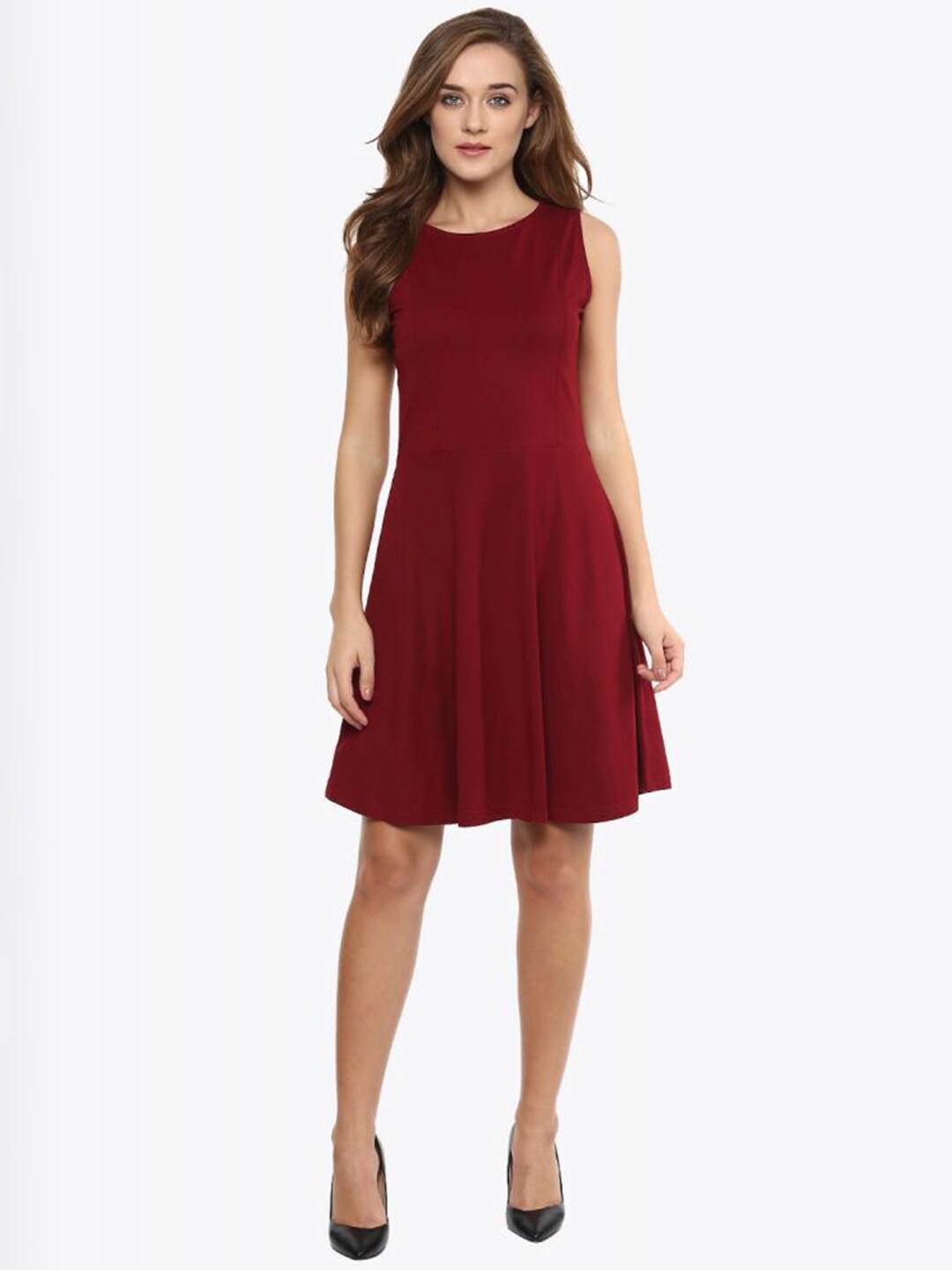 

Miss Chase Round Neck Fit and Flare Dress, Maroon