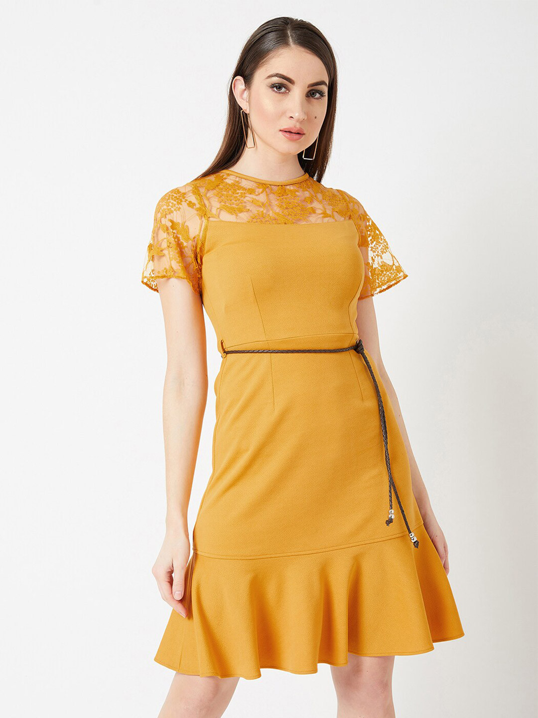 

Miss Chase Lace-Up A-Line Dress, Yellow