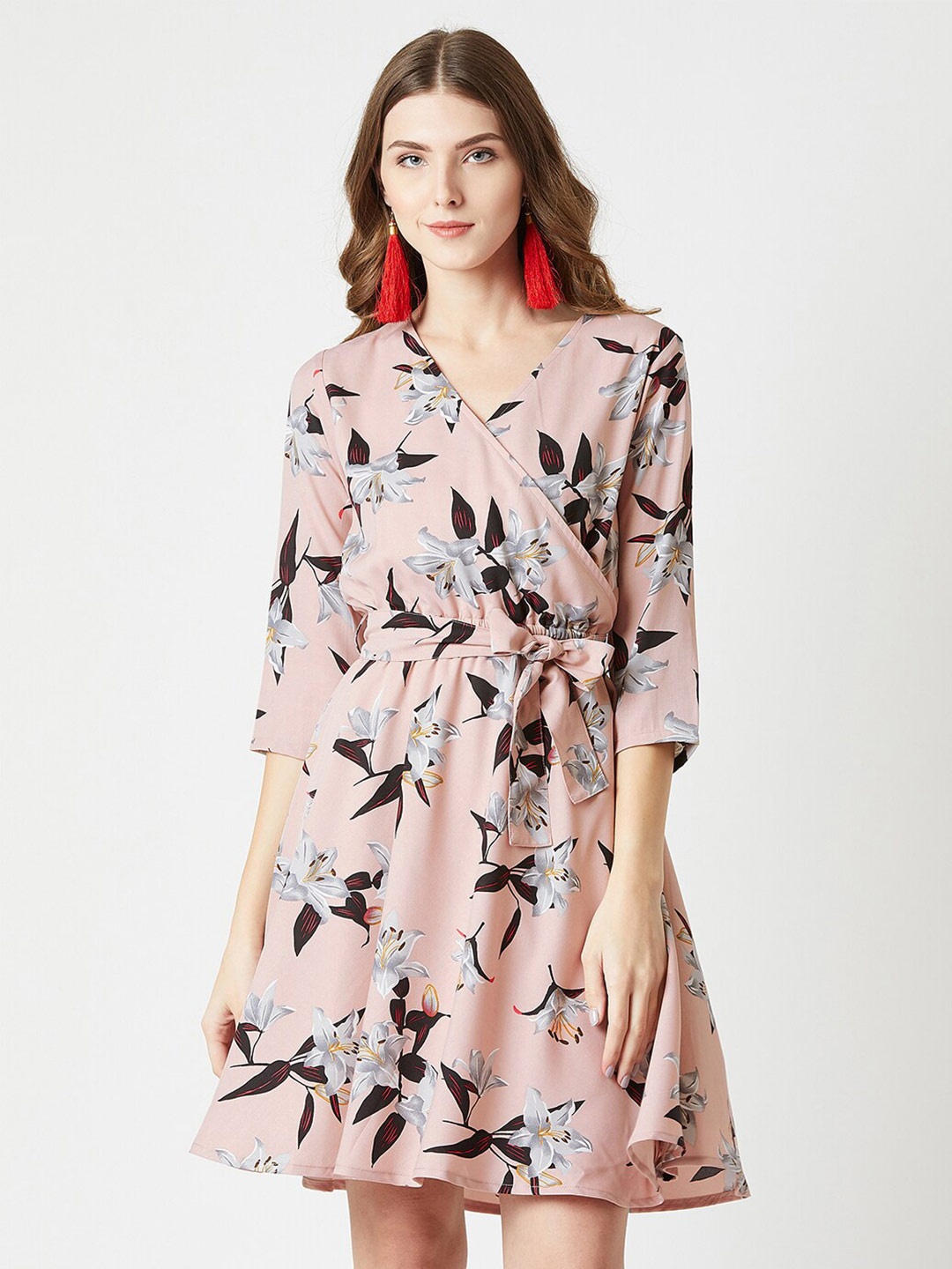 

Miss Chase V-Neck Floral Crepe Dress, Pink