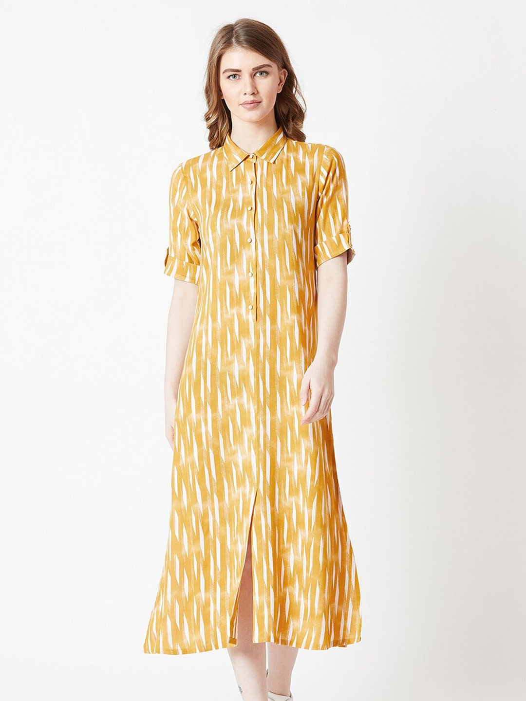 

Miss Chase Shirt Collar Shirt Midi Dress, Yellow