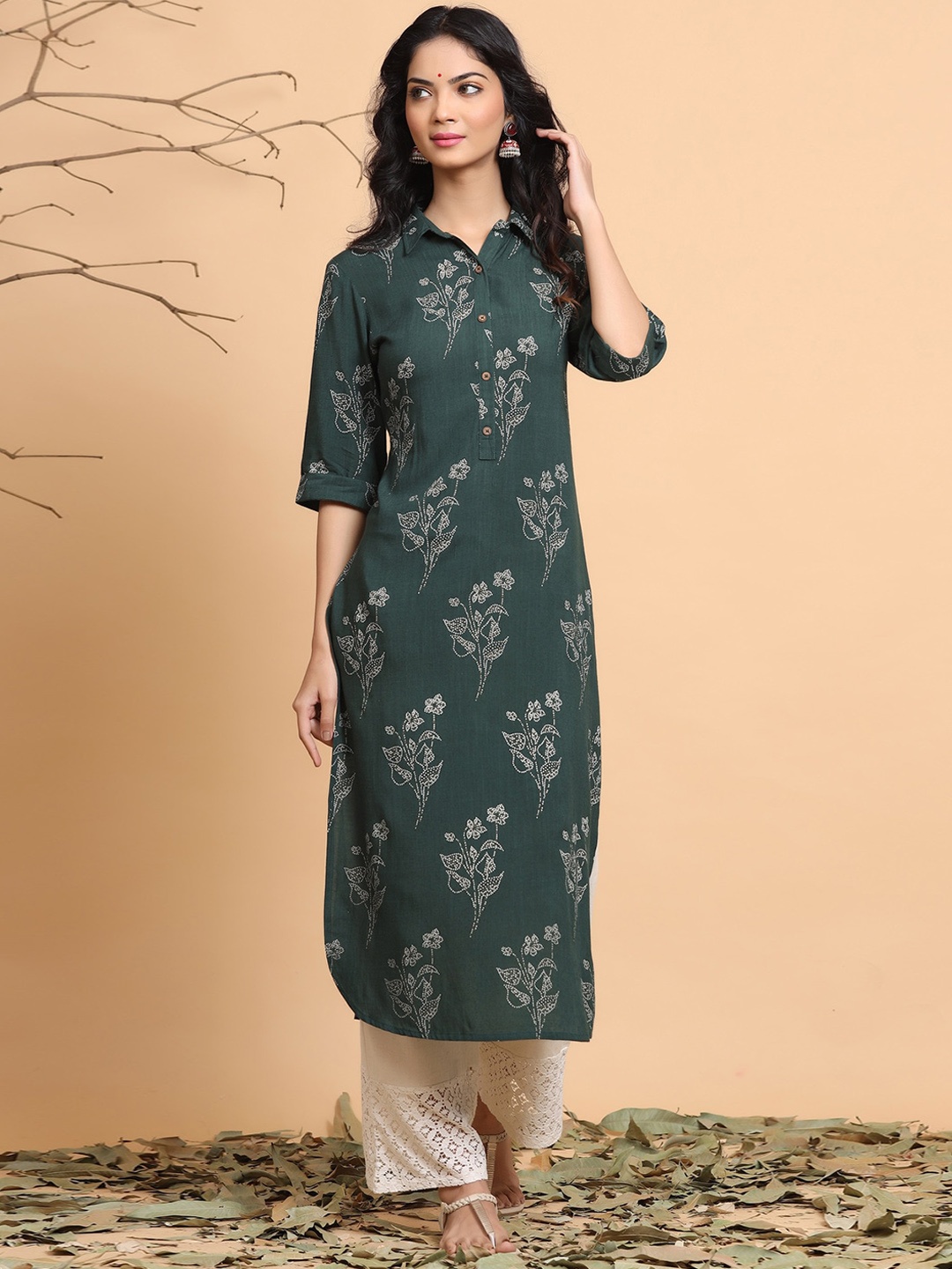 

Juniper Floral Printed Kurta, Green