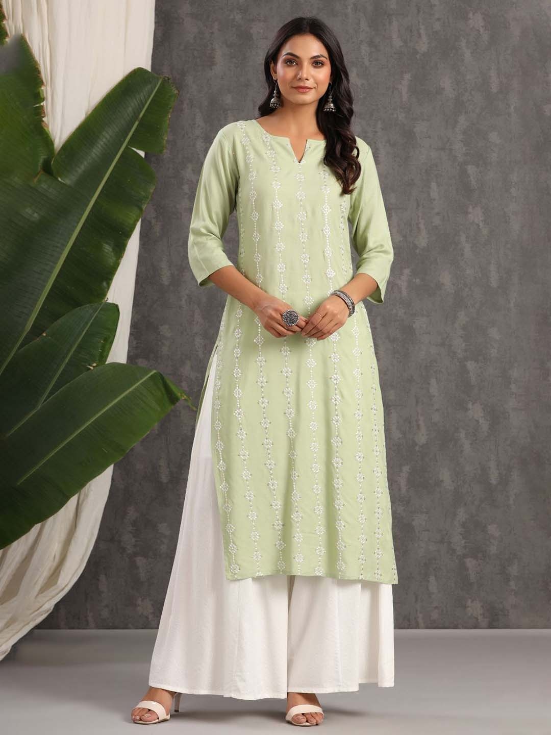 

Juniper Floral Embroidered Straight Kurta, Green