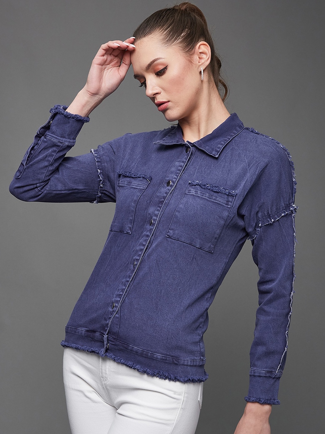 

Miss Chase Spread Collar Denim Jacket, Blue